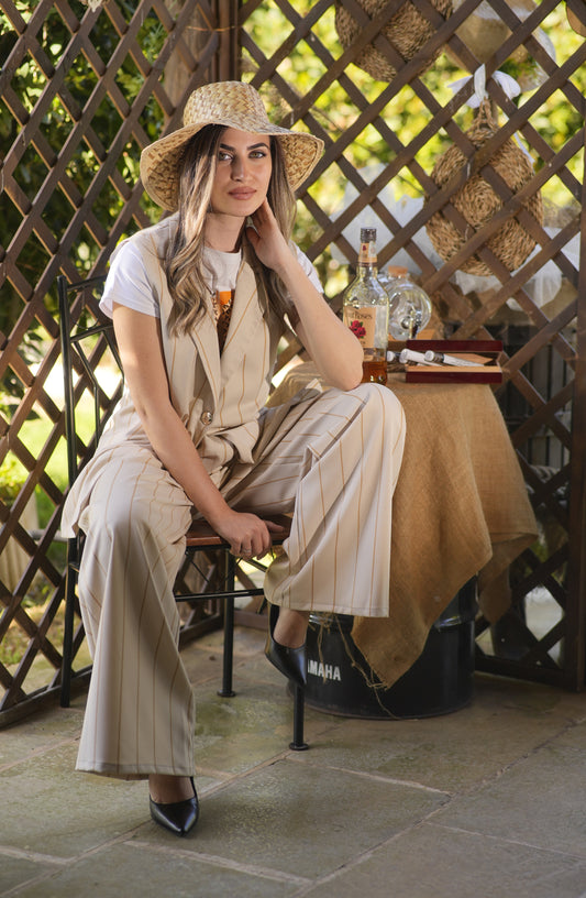 Pantalone gessato beige