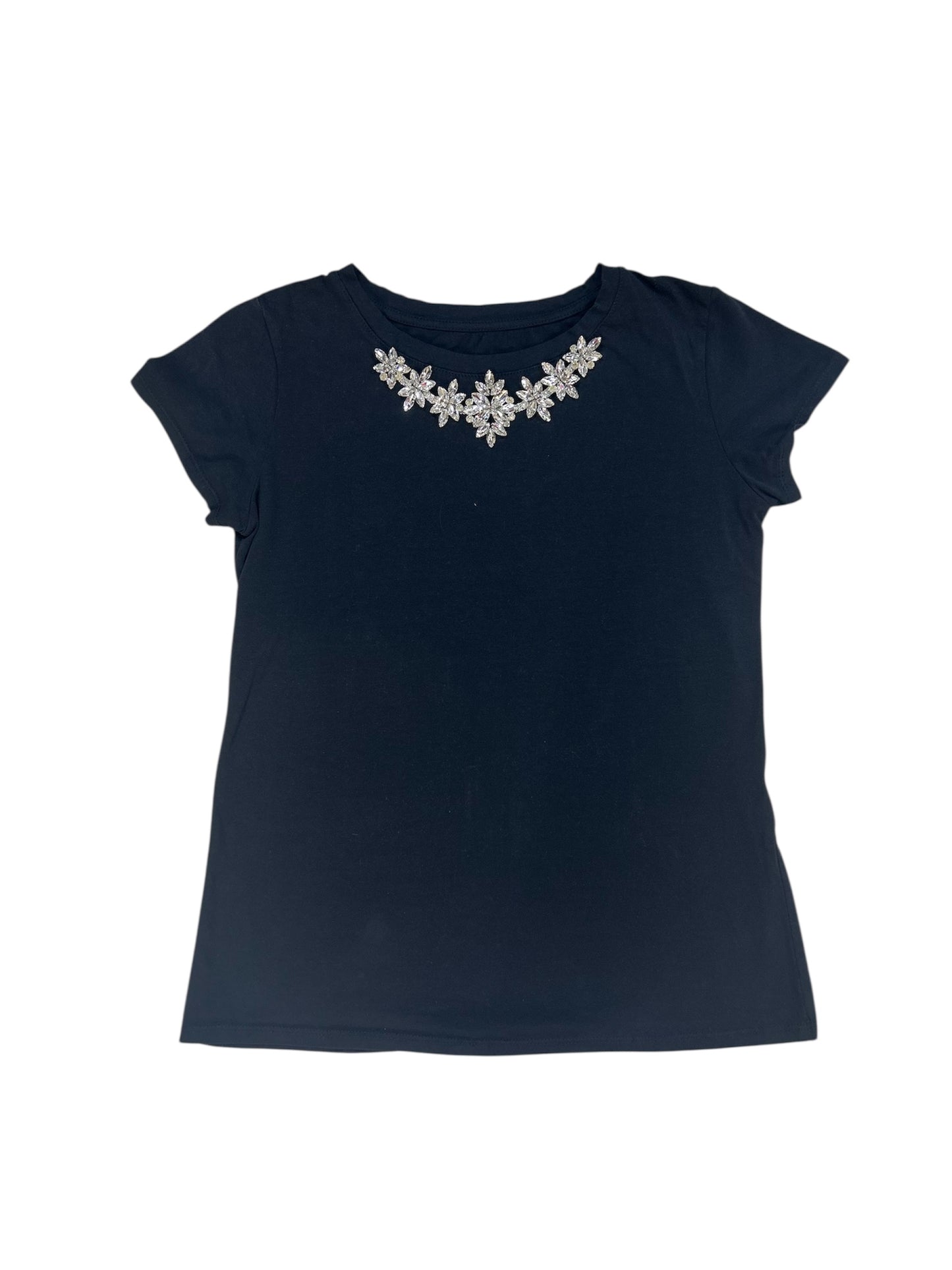 T-shirt Nera con Collana Gioiello Applicata