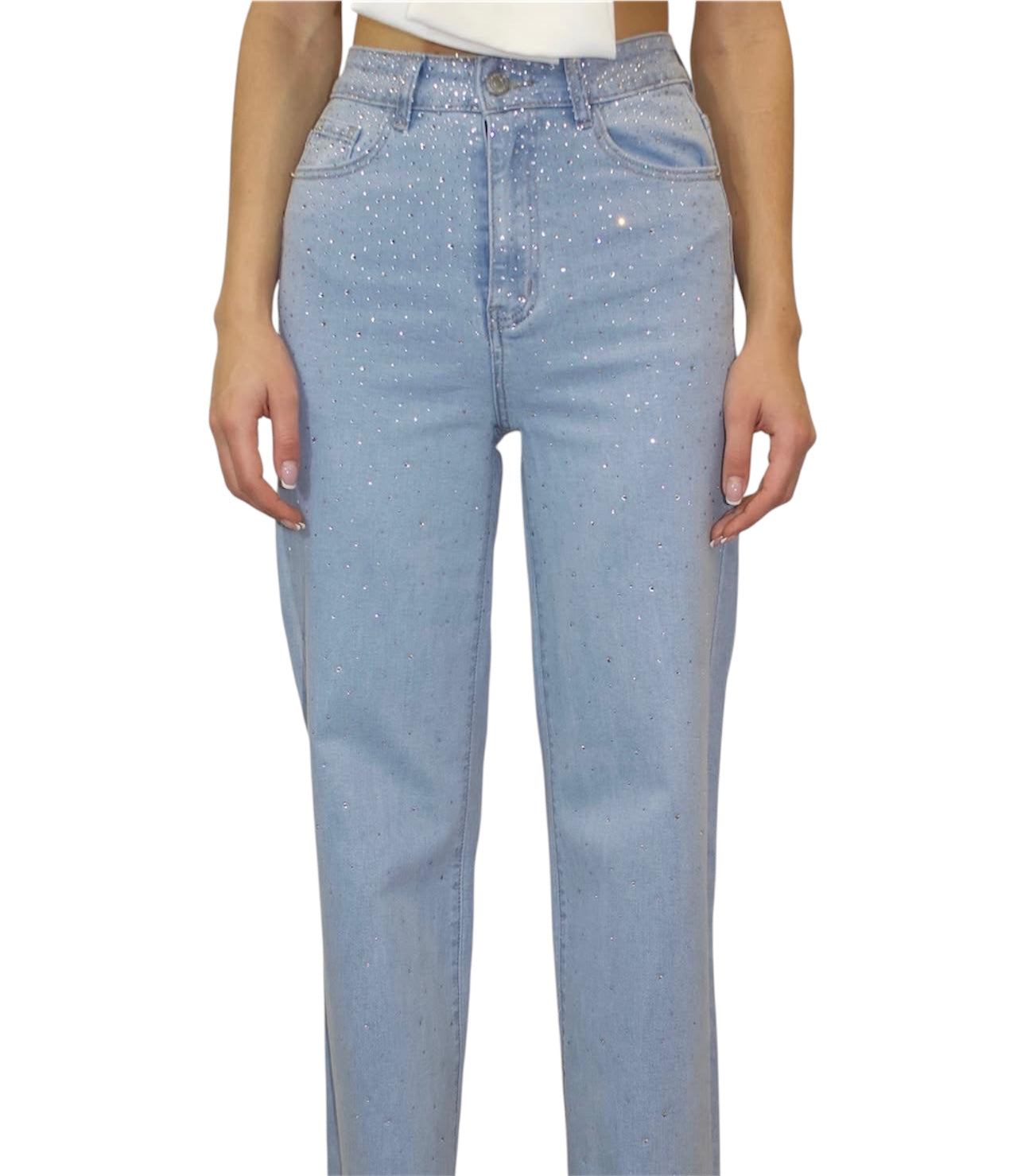 Jeans dritti con strass