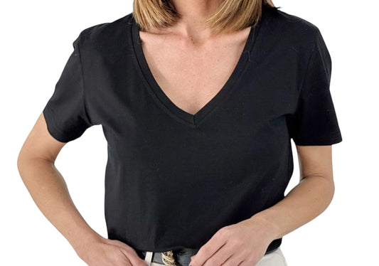 T-shirt basic nera scollo a V