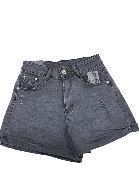 Shorts di jeans neri con risvolto