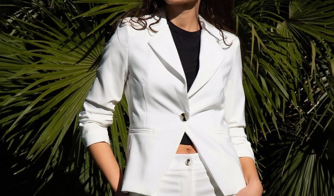 Blazer Bianco Manica Arricciata