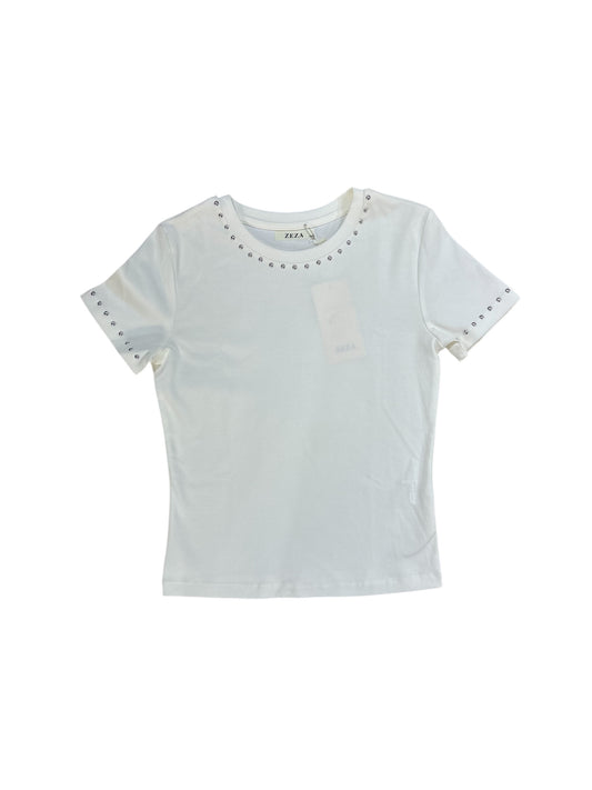 T-shirt bianca con borchie decorative "Zeza"
