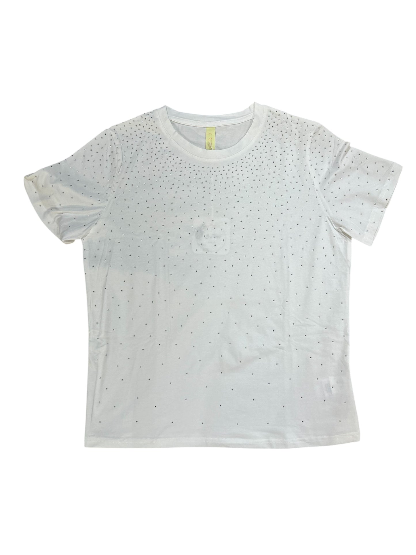 T-shirt bianca con micro strass "Glam Light"