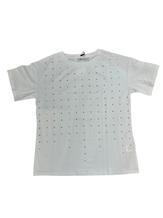 T-shirt bianca con borchie decorative "