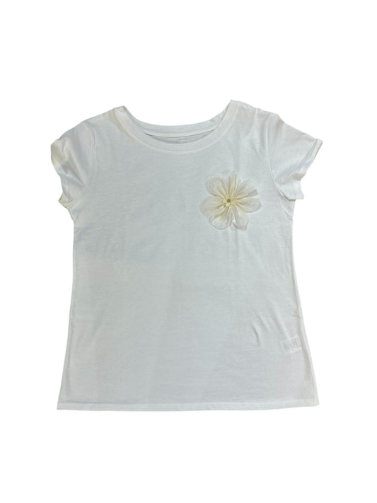 T-shirt Bianca con Fiore in Organza