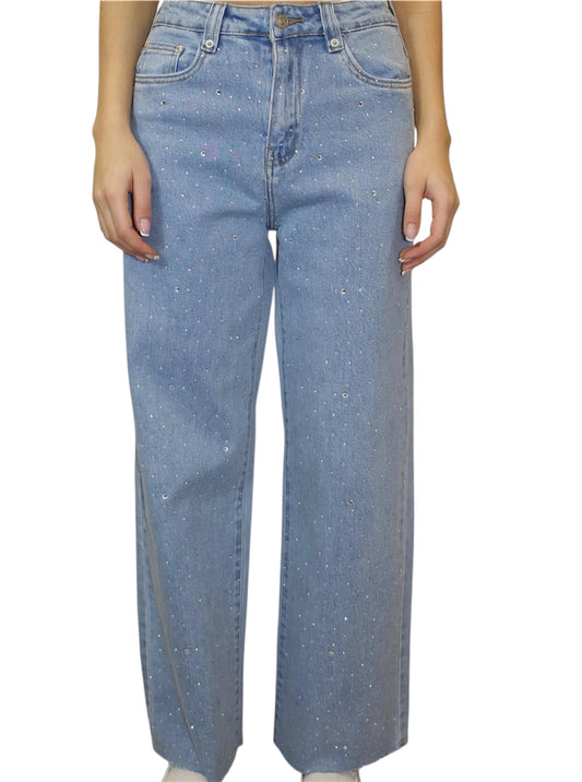 Jeans palazzo con strass