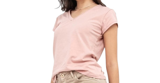 T-shirt basic rosa scollo a V