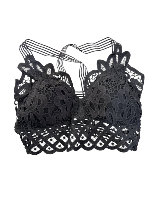 Bralette in Pizzo Nero con Dettagli Floreali