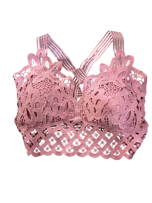 Bralette in Pizzo Rosa con Dettagli Floreali
