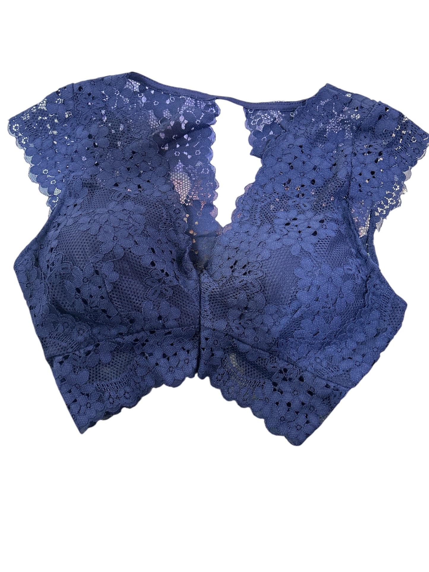 Bralette in Pizzo Blu con Maniche Corte