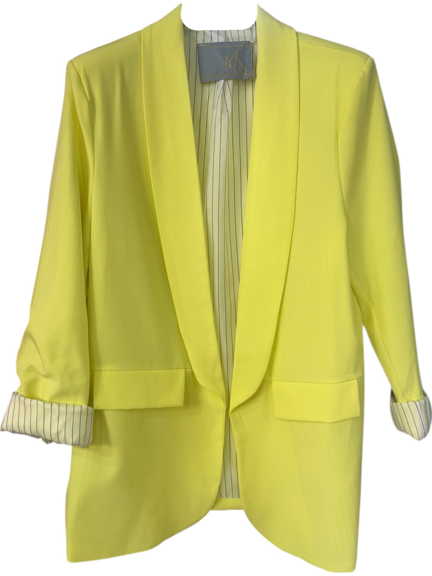Blazer Donna Giallo Pastello con Risvolti a Righe