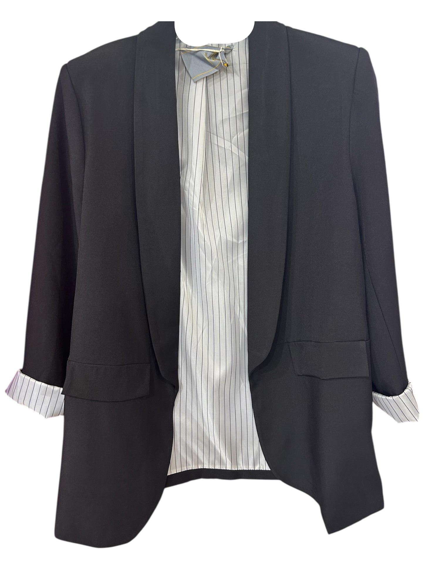 Blazer Donna Nero con Risvolti a Righe