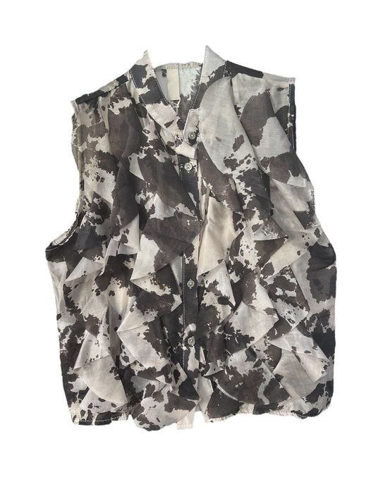 Camicia smanicata a balze effetto camouflage