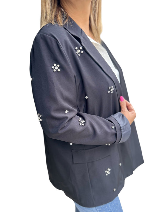 Blazer Nero con Applicazioni di Strass