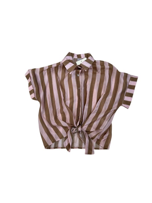 Camicia a righe annodata rosa e marrone