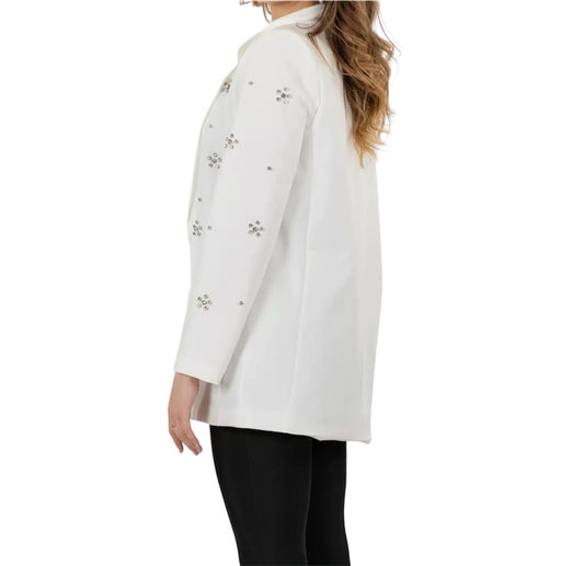 Blazer Over Bianco con Applicazioni Gioiello