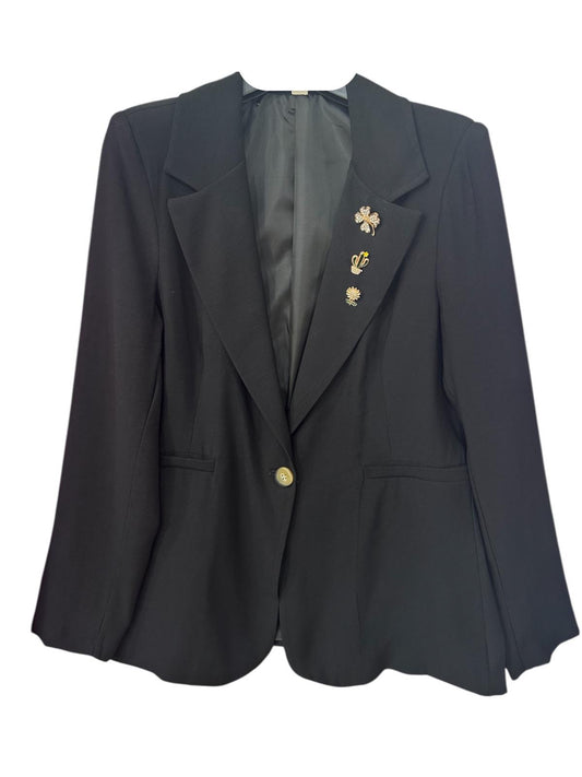 Blazer Nero con Spille Decorative