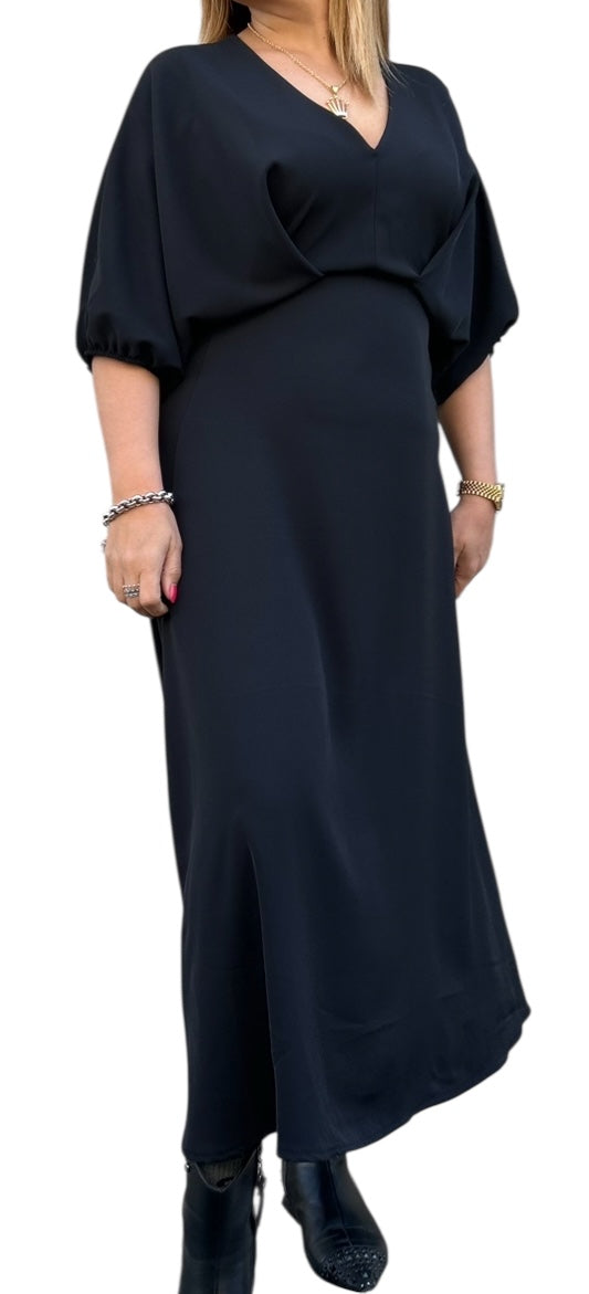 Abito Elegante Nero con Maniche a Palloncino