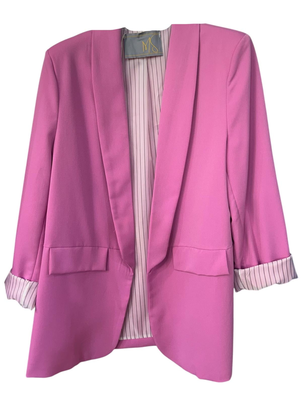 Blazer Donna Rosa Pastello con Risvolti a Righe