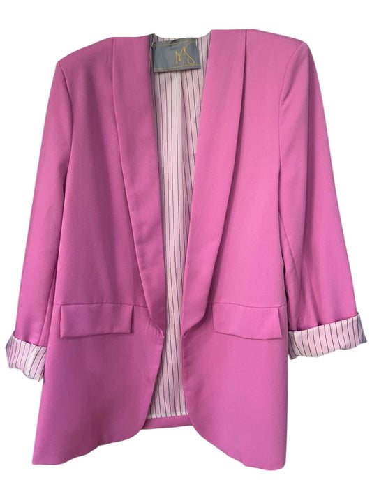 Blazer Donna Rosa Pastello con Risvolti a Righe